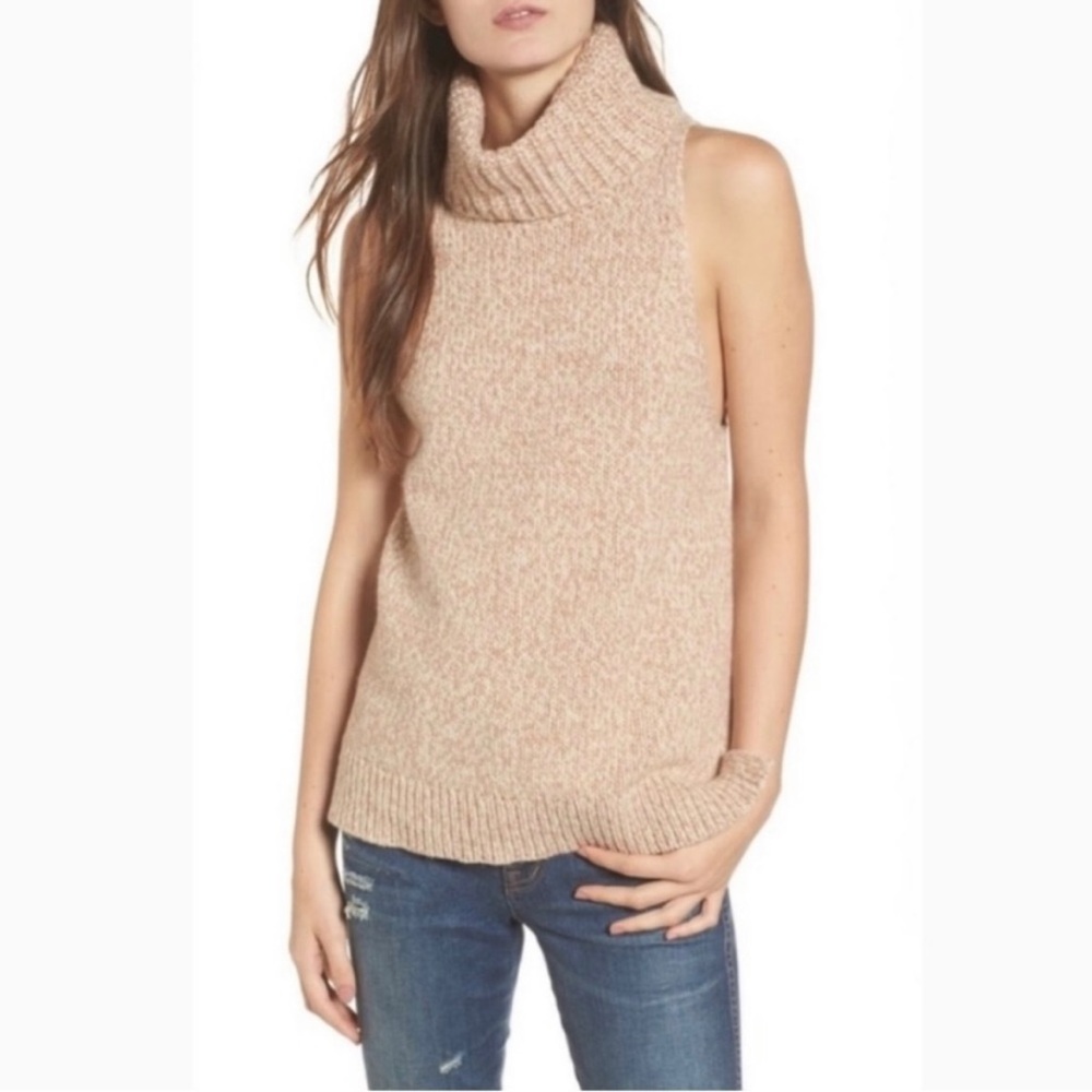 Madewell Wool Blend Turtleneck Cutaway Sweater-Vest Tan Cream - Medium